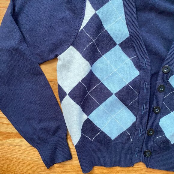 Blue argyle print sweater cardigan - Picture 4 of 4